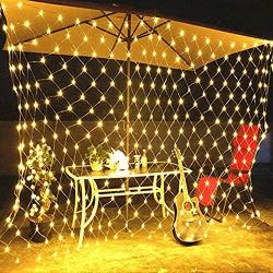 Net Lights Outdoor Mesh Lights with Remote,9.8ft x 6.6ft 200 LED Tree-wrap Lights,Party Background Light,8 Modes Dimmable String Lights for Christmas Halloween Brush-Powered by 3x D Battery,Warm White