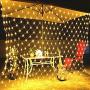 Net Lights Outdoor Mesh Lights with Remote,9.8ft x 6.6ft 200 LED Tree-wrap Lights,Party Background Light,8 Modes Dimmable String Lights for Christmas Halloween Brush-Powered by 3x D Battery,Warm White