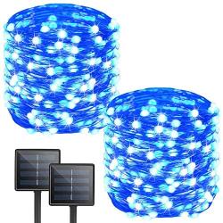 Albelt 2-Pack Each 72ft 200 LED Solar Lights Outdoor String (Ultra-Bright & Extra-Long), Upgraded Solar String Lights, IP65 Waterproof Copper Wire 8 Mode Solar Powered Fairy Lights (Blue)