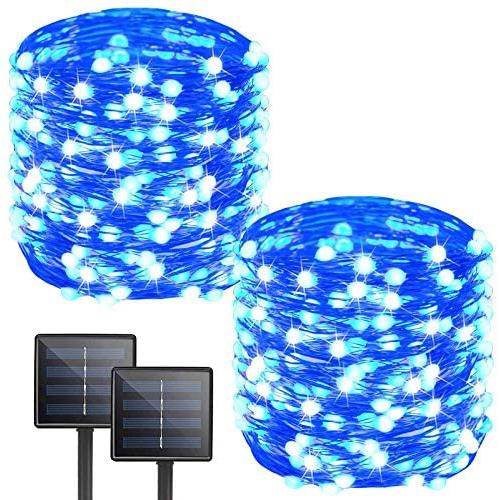 Albelt 2-Pack Each 72ft 200 LED Solar Lights Outdoor String (Ultra-Bright & Extra-Long), Upgraded Solar String Lights, IP65 Waterproof Copper Wire 8 Mode Solar Powered Fairy Lights (Blue)