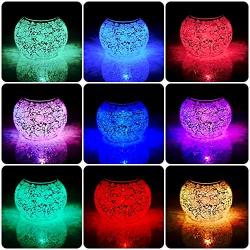 Solar Jar Glass Ball Table Light, Color Changing Solar Powered Crackle Glass Ball Led Garden Lights,Waterproof Led Night Light for Bedroom Yard Patio Halloween Christmas Decor (White Snowflake)