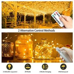 Merfino Fairy Lights, 2 Pack Twinkle Lights, 20 Hooks, 66 FT 200 LEDs, 8 Modes, Waterproof Bendable Copper Fairy String Lights, USB Powered, Fairy Lights for Bedroom, Party, Wedding, Warm White