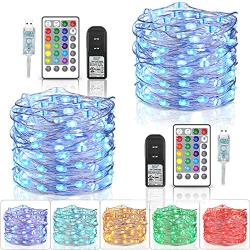 Tesyker 2 Packs Fairy Lights, String Lights for Bedroom Color Changing Lights 33Ft 100LEDs Led String Lights, Christmas Lights with Remote for Indoor Party, Multicolor USB Powered (16 Colors)