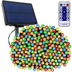 Tcamp 164Ft 500 LED Solar Christmas Lights, Waterproof Outdoor Indoor String Lights with Remote Timer, 8 Modes Solar Powered Fairy Lights for Christmas Tree Wedding Party Holiday Decor (Multi-Color)