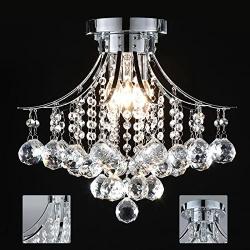 CO-Z Raindrop Crystal Chandelier, Flush Mount Ceiling Light Fixture with 3 Lights for Bedroom Living Room Dining Room Bedroom Hallway Entry, 180W Modern Crystal Ceiling Light with 3 Lights, UL Listed