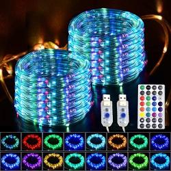 GLPE LED Rope Lights, 2 Pack X 33ft 100 LEDs Outdoor Rope Lights Waterproof 16 Color Changing Multicolor with Remote, Fairy Rope Lights USB Powered for Christmas Indoor Garden