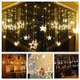 Twinkle Star 12 Stars 138 LED Curtain String Lights, Window Curtain Lights with 8 Flashing Modes Decoration for Christmas, Wedding, Party, Home Decorations (Warm White)