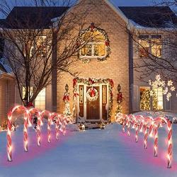 amsike Cane Candy Lights Pathway Markers - 12 Sets Outdoor Christmas Candy Cane Pathway Markers - Holiday Walkway Lights Outdoor Ornaments Xmas Outside Decoration for Yard Lawn (12)