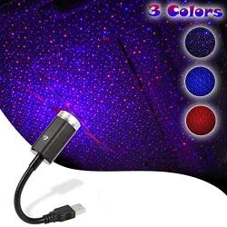 USB Star Light,3 Colors - 7 Lighting Effects,Adjustable Multiple Modes Lighting Style with USB Port,Atmosphere Decorations for Car Interior,Ceiling, Bedroom, Party and More (Blue&Red)