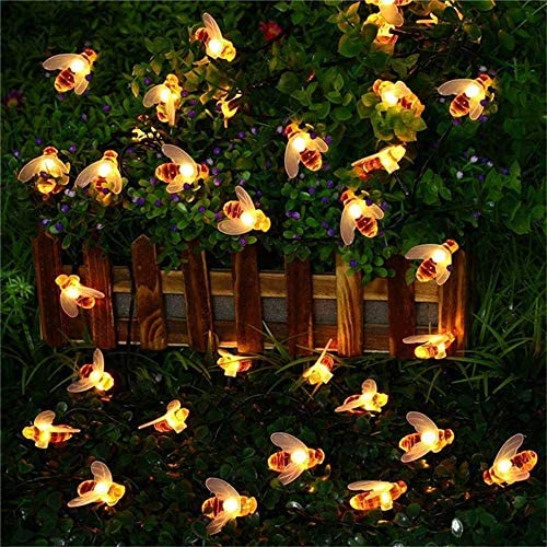 SKYFIRE [Upgraded Solar Honey Bee Fairy String Lights with Two-Way Charging, 30 LED Solar Garden String Lights Outdoor Bee Fairy Lights for Garden Patio Flower Trees Lawn Landscape Xmas Decor