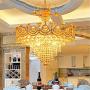 RUNNUP Glittering Crystal Cone Pendant Light European Style Chandelier in Gold Finish for Hotel Villa Restaurant Living Room Dining Room