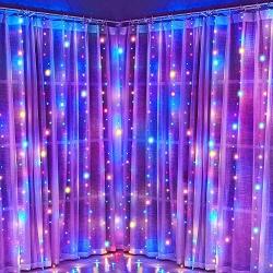 EEEKit Curtain Lights, 300 LED 9.8Ftx9.8Ft, 8 Lighting Modes Multicolor Window Curtain String Lights with Remote USB Powered, Home Party Christmas Wedding Bedroom Indoor Outdoor Decor