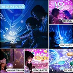 YKLWORLD Kids Night Light Projector, Star Light Projector Lamp with Bluetooth Speaker Remote Control USB Charging 360 Degree Starry Rotating Nightlight for Baby Bedroom Toys Xmas Gift - 6 Sets of Film