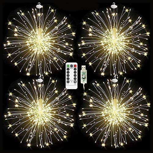 Christmas Tree Decorations Firework Lights, USB Powered Starburst String Lights 480 LED Copper Wire Fairy Lights with 8 Modes and Remote Control Hanging Lights for Holiday Decor (Battery Not Included)