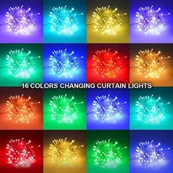 16 Colors Changing Window Curtain Lights, 200LEDs 9.84 Ft Waterfall Lights with Remote to Set 4 Lighting Modes & Timer Room Lights Decor for Bedroom Wall Christmas Wedding Party Outdoor Indoor