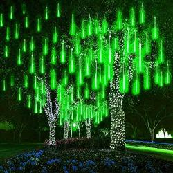 MUEQU Solar Light Outdoor, Waterproof Christmas String Lights Solar LED Meteor Shower Rain Lights Falling Raindrop Light 8Tubes 288LED Fairy Lights for Xmas Tree Garden Party Decor (Green)