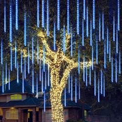 Joiedomi Christmas Meteor Shower Lights Falling Rain Drop Icicle String Lights 240 LEDs 8 Tube 30cm/12inch for Christmas Holiday Party Home Patio Outdoor Decoration (Blue)