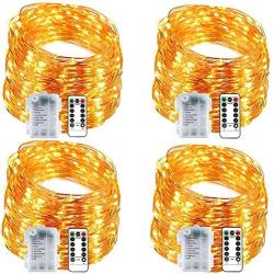 Chinety Fairy Lights Battery Operated 16ft 50 LED 4 Pack Christmas String Lights, Waterproof 8 Modes Copper Wire Lights with Remote Timer Twinkle Starry String Lights for Bedroom Christmas Party Decor