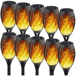 Staaricc 10Pack-12LED Solar Lights Outdoor, Solar Tiki Torches with Flickering Flame for Halloween&Christmas, Waterproof Festive Decoration&Romantic Landscape Lights for Garden Pathway-Auto On/Off