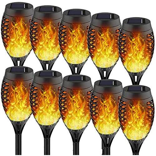 Staaricc 10Pack-12LED Solar Lights Outdoor, Solar Tiki Torches with Flickering Flame for Halloween&Christmas, Waterproof Festive Decoration&Romantic Landscape Lights for Garden Pathway-Auto On/Off