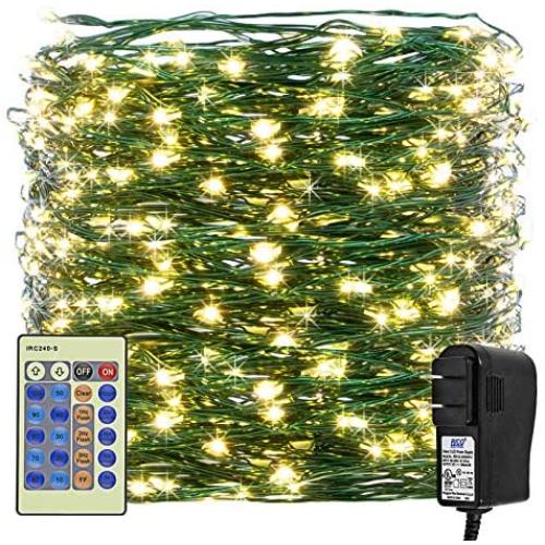 Haynery Christmas Fairy String Lights 99ft 300LED Indoor Outdoor Starry Lights Dimmable with Remote, Plug in Tree Lights for Christmas Tree Wedding Bedroom Party Decor, Green Wire Warm White