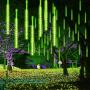 MUEQU Solar Light Outdoor, Waterproof Christmas String Lights Solar LED Meteor Shower Rain Lights Falling Raindrop Light 8Tubes 288LED Fairy Lights for Xmas Tree Garden Party Decor (Green)