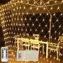 Net Lights Outdoor Mesh Lights with Remote,9.8ft x 6.6ft 200 LED Tree-wrap Lights,Party Background Light,8 Modes Dimmable String Lights for Christmas Halloween Brush-Powered by 3x D Battery,Warm White