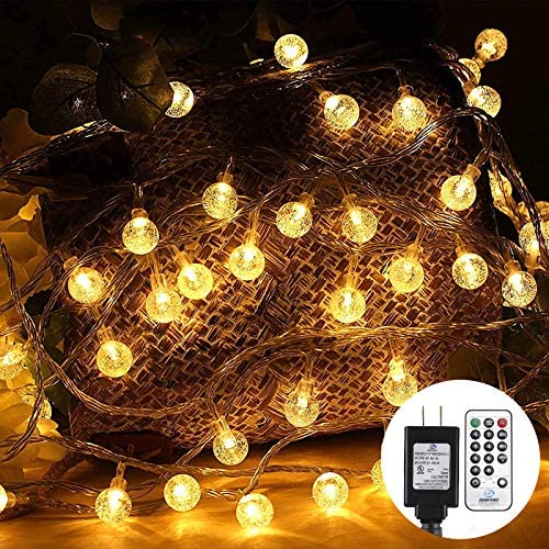 Globe String Lights for Bedroom 49 FT 100 LED Fairy Lights 8 Modes with Remote Control Plug in Decoration Lights for Patio Garden, Indoor, Outdoor, Christmas, Party (Warm White)