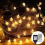 Globe String Lights for Bedroom 49 FT 100 LED Fairy Lights 8 Modes with Remote Control Plug in Decoration Lights for Patio Garden, Indoor, Outdoor, Christmas, Party (Warm White)