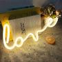 Protecu Love Neon Sign, 3 AA Battery/USB Powered Neon Lights LED Signs for Bedroom Neon Signs for Wall Decor, Neon Signs for Birthday, Party, Kids, Girls Room, Christmas, New Year Decor (Warm White 1)
