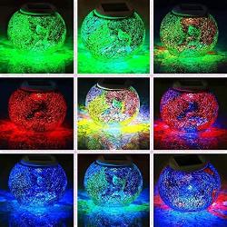 Pandawill Color Changing Mosaic Solar Light, Multi-colored1 Waterproof/Weatherproof Crystal Glass Globe Ball Light for for Garden, Patio, Party, Yard, Outdoor/Indoor Decorations