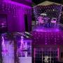 Twinkle String Light Curtain Fairy Mesh Lighting 8 Modes LED Christmas Tree Kids Bedroom Bushes Pouch Patio Outdoor Bushes Carnival Festival Light Decor Housewarming Gift (Purple, 7X10 FT)