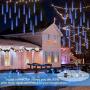 GPODER Falling Rain Lights 30CM, 8 Waterproof Tubes Meteor Lights, 288 LEDs Meteor Shower Lights for Christmas Outdoor Garden House Window Xmas Tree Decoration(Blue)