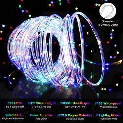 2-Pack 66FT LED Rope Lights Outdoor 132FT, Multicolor RGB String Light Plug in with 335 LEDs, IP68 Waterproof Changing Fairy Lights with Remote for Bedroom Indoor Patio Holiday Party Home Décor