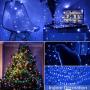 ilikable 131ft 300 LED String Lights,Battery Powered Indoor/Outdoor Fairy Lights 8 Modes Waterproof Decorative Lights for Christmas Wedding Party Home Courtyard Icicle Lights Decoration-Blue White