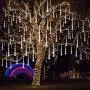 Joliyoou Meteor Shower Rain Lights, 12 Inch 8 Tubes 288 LEDs Christmas Snow Falling Lights, LED Tube Christmas Falling Rain Lights Outdoor Tree Lights (White)
