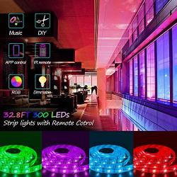 LED Strip Lights, 32.8ft Color Changing LED Strip Lights, 300 LEDs RGB Tape Lights with Bluetooth App Remote Controller, Waterproof Lights Strip Music Sync for TV, Bedroom, Party and Home Decoration