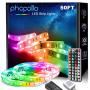 Phopollo LED Strip Lights, 50ft 5050 Flexible LED Lights with 44 Key IR Remote Controller and 12V Power Supply for Bedroom