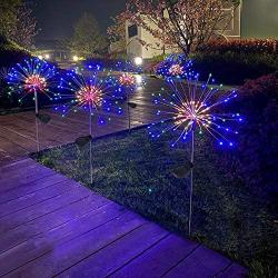 2 Pack Outdoor Home Decor Solar Powered Flowers Firework Lights, Waterproof DIY 40 Copper Wire Dimmable Auto ON-Off 120 LED Lights for Garden Patio Yard Pathway Lawn Party (Multi)