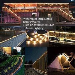 Outdoor Solar LED Strip Lights, Upgraded Brightness 16.4 FT Cuttable Rope Lights -8 Modes 5 Meters 300LED,Solar Powered Flexible Waterproof String Lights Warm White for Garden/Home/Patio/Courtyard