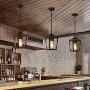 Farmhouse Lantern Pendant Light , 1-Light Retro Wood Chandelier for Kitchen Island and Dining Room. (Wood, 1-Light)