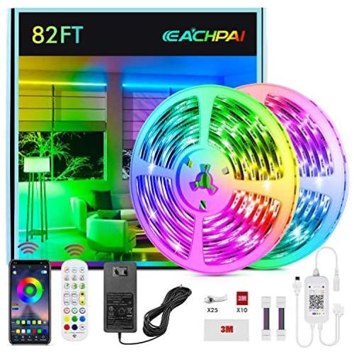 LED Strip Lights, EACHPAI 82ft/25m Smart Led Light Strips Music Sync, Color Charging RGB Light Strip, Bluetooth/24 Key Remote/Switch Control Led Lights for Bedroom, Home Decoration, Party, Festival