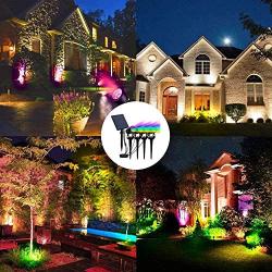 T-SUN RGB Solar Spotlights Outdoor, 5W Solar Lights with 4 Pack Headlights, IP65 Waterproof Color Changing Spot Lights Outdoor Security Wall Lights for Garden, Yard, Driveway, Pool Area(RGB)