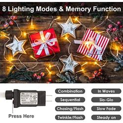 XUNXMAS 109ft 300 LED String Lights Indoor Outdoor, Super Bright Warm White Christmas Lights with 8 Lighting Modes, Extendable Waterproof Fairy Lights for Bedroom Patio Party Christmas Tree Decor