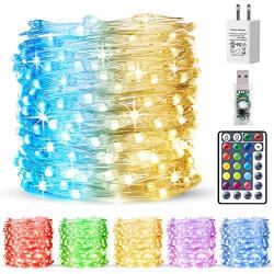 Makion String Fairy Lights with Remote Control,33Ft 100LEDs USB Powered RGB+Warm White 16 Color Changing Twinkle Lights for Bedroom Party Christmas Wedding,Multicolor