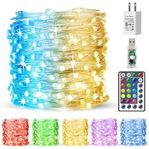 Makion String Fairy Lights with Remote Control,33Ft 100LEDs USB Powered RGB+Warm White 16 Color Changing Twinkle Lights for Bedroom Party Christmas Wedding,Multicolor