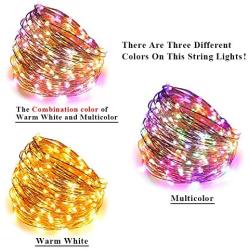 ErChen Dual-Color Solar Powered LED String Lights, 100FT 300 LEDs RF Remote Control Color Changing 8 Modes Copper Wire Decorative Fairy Lights for Outdoor Garden Patio (Warm White, Multicolor)