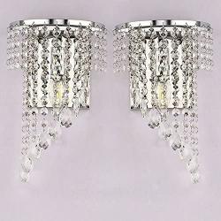 HOMWEERUN A Pair Left Right 2Pcs E12 Modern K9 Crystal Mirror Stainless Steel Wall Lights Wall Lamps Sconce Night Light Lamps Fixtures Lights with Switch for Hallway Bedside Living Room (chorme)