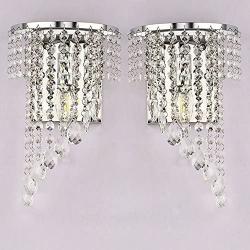 HOMWEERUN A Pair Left Right 2Pcs E12 Modern K9 Crystal Mirror Stainless Steel Wall Lights Wall Lamps Sconce Night Light Lamps Fixtures Lights with Switch for Hallway Bedside Living Room (chorme)