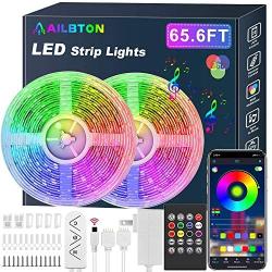 65.6ft/20M Led Strip Lights, Long Smart Music Sync 5050 RGB Color Changing Light Strip Bluetooth APP/IR Remote/Switch Box Control Rope Lights LED Lights for Bedroom,Party,Home Decoration,Festival